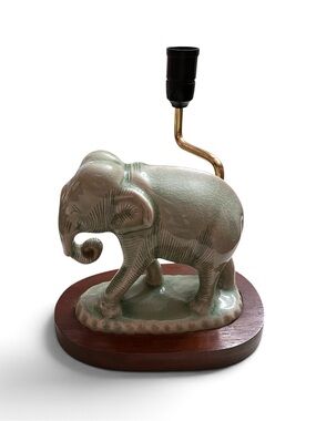 Vintage Celadon Ceramic Elephant Lamp